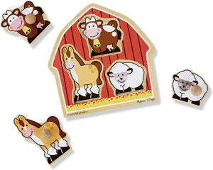Melissa & Doug Barnyard Animals Jumbo Knob Wooden Puzzle - Horse, Cow, and Sheep
